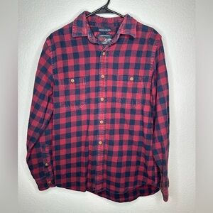 Men's Red and Navy Plaid Shirt